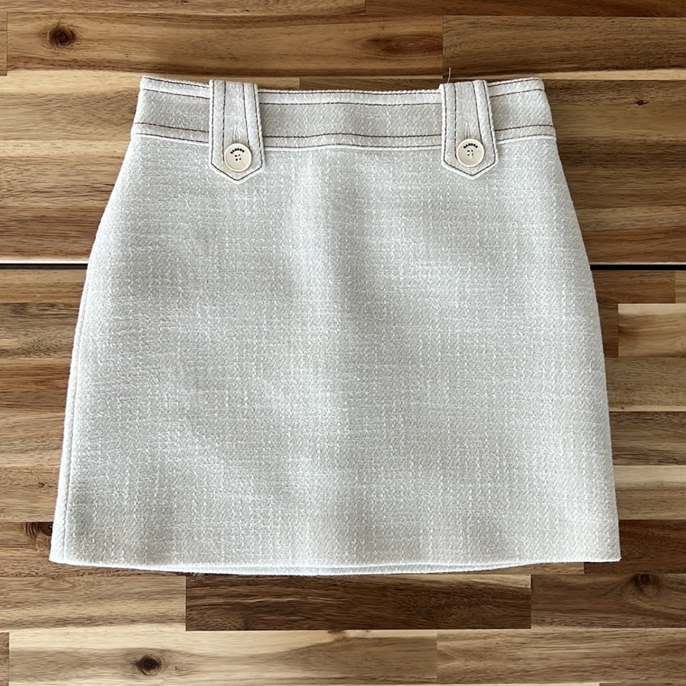 Sandro Delphina Off-White / Ecru Tweed A-Line Mini Skirt (US 4)